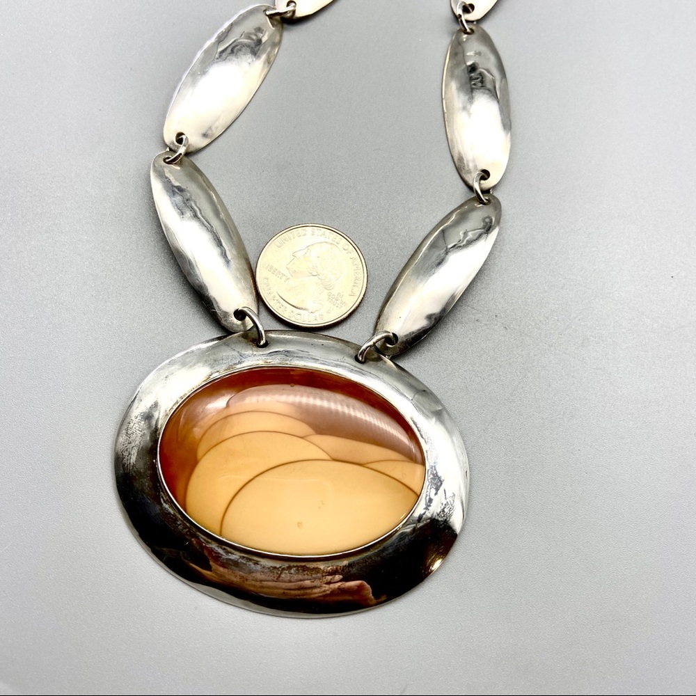 Vintage Sterling Silver & Bruneau Jasper Medallion Necklace - Picture 2 of 16